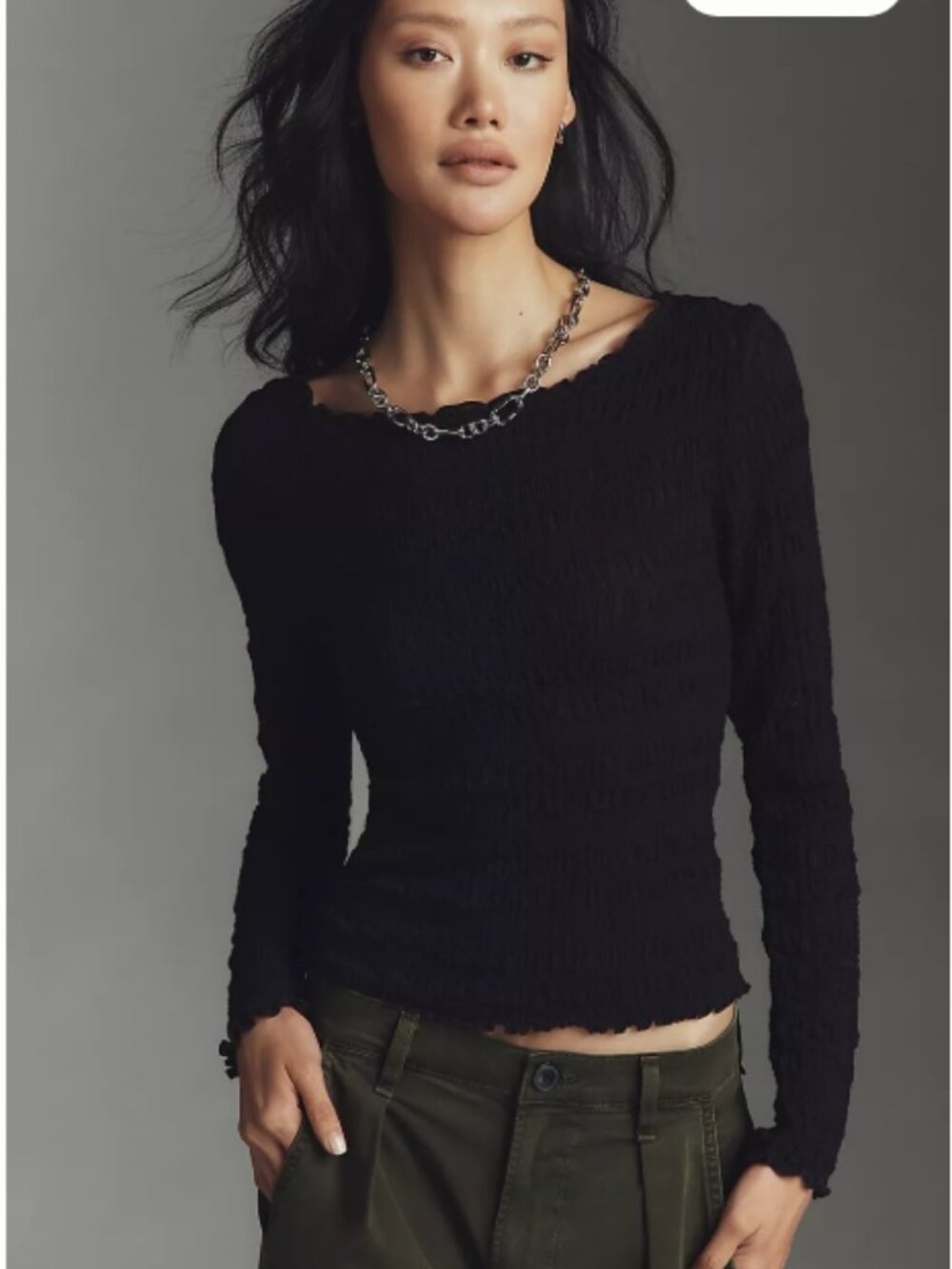 NWT Anthropologie Maeve Textured Long-Sleeve Black Top